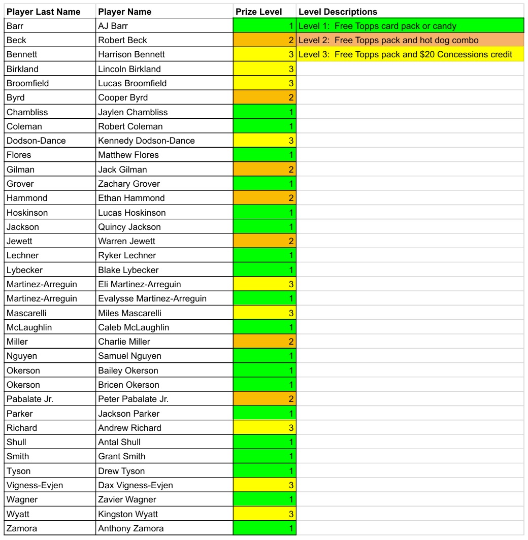 2025 Raffle Ticket Sales Award List
